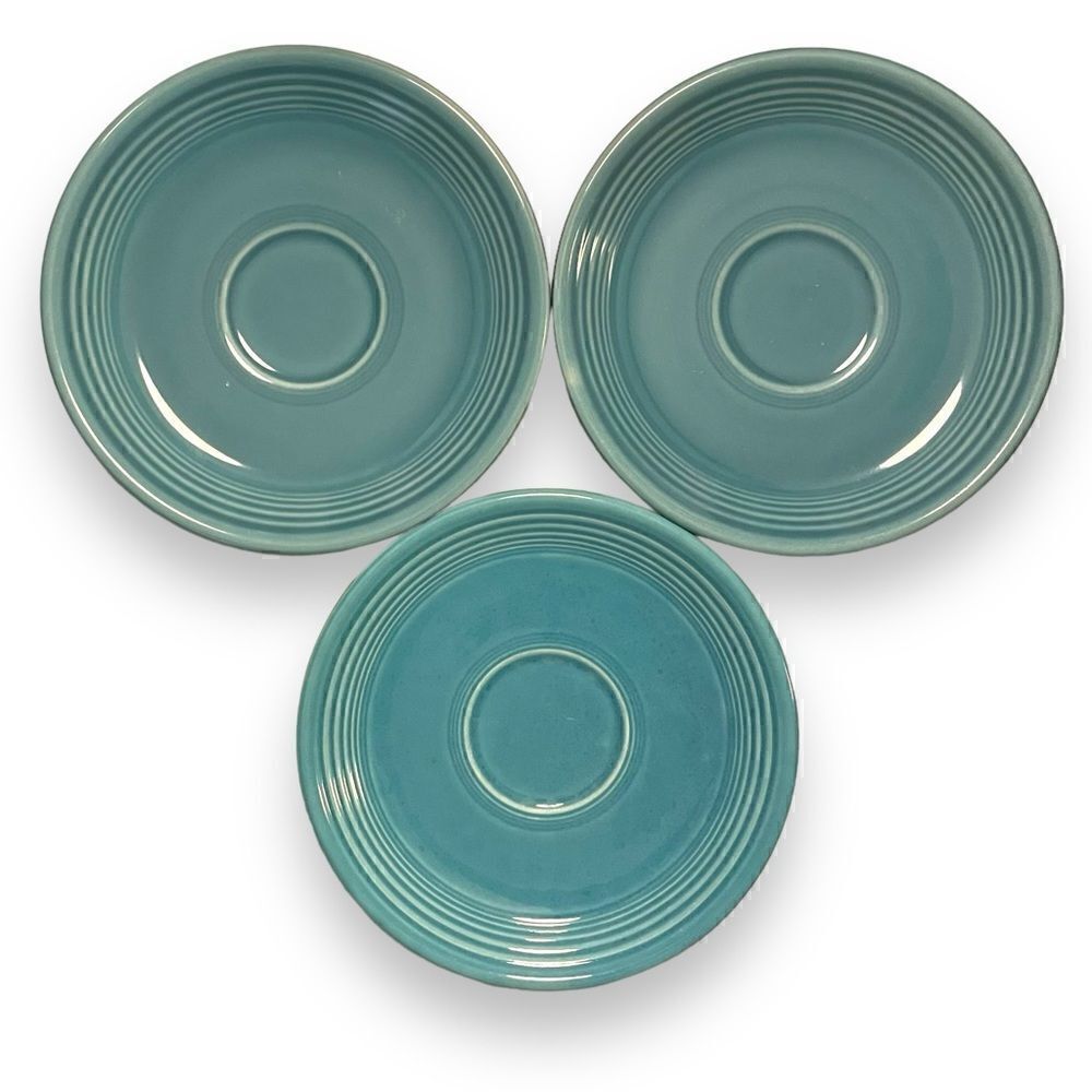 Set of 3 Vintage MCM M- Century Fiesta Ware Turquoise Saucers
